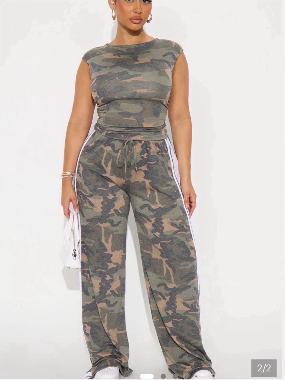 Camo Print Leggings with White Side Stripe